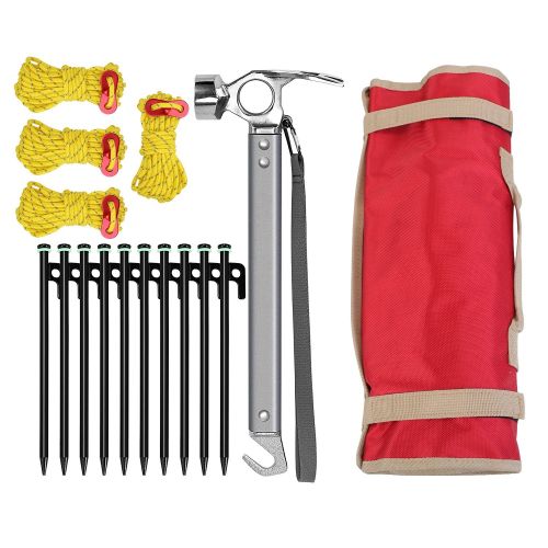 Tent Stakes Camping Hammer Tent Pegs Set Camping Accessories Kit with 9.84FT Reflective Ropes for Camping Hiking Canopy Tent Stakes Camping Hammer Tent Pegs Set Camping Accessories Kit with 9.84FT Reflective Ropes for Camping Hiking Canopy