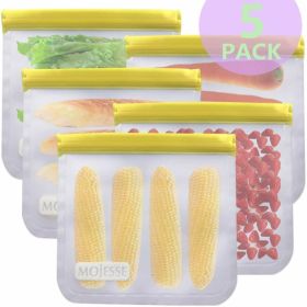 5 Pack Leakproof Freezer Gallon Bags BPA Free- Extra Thick Durable Reusable Storage Bags - Reusable Snack Bags For Food Fruit Travel Storage Home