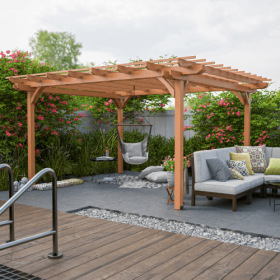 12 X 14 Outdoor Wood Pergola, Wooden Patio Pergola Gazebo For Climbing Plant Support, Garden,Brown (Color: Brown)