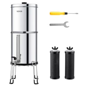 VEVOR 2.25G Gravity-fed Water Filter Countertop System Stainless Steel 2 Filters (Water Purification Bucket Capacity: 2.25 gal, Filter Cartridge Material: Activated Carbon + Ultrafiltration Membrane Filter Cartridge)