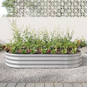 Raised Garden Bed Outdoor, Oval Large Metal Raised Planter Bed for for Plants, Vegetables, and Flowers - Silver (Color: AS PIC)